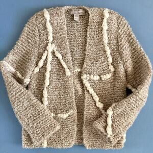 Vintage Gogo Bregante Raquel's Collection Wool Open Front Cream Marl Cardigan